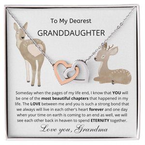 Granddaughter Christmas Necklace Interlocking golden hearts from Grandma